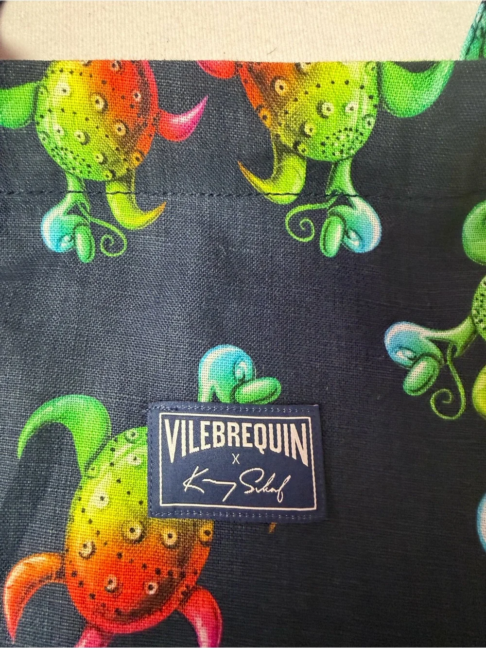 Vilebrequin Black Tote Bag with Neon Turtle Print